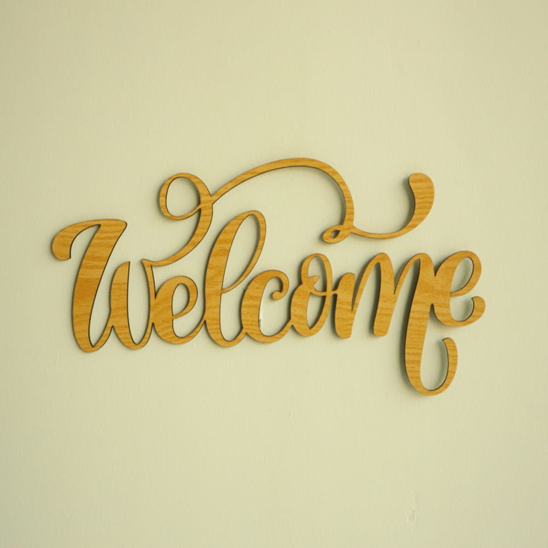 طرح تابلو چوبی مناسب برای استفاده در دستگاه های cnc چوب و cnc لیزر - laser cut welcome wooden sign cdr file