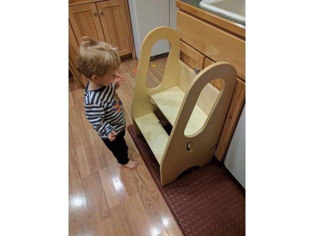 طرح چهارپایه کودک مناسب برای استفاده در دستگاه های cnc چوب و cnc لیزر - laser cut kid step stool step up kitchen helper cdr file