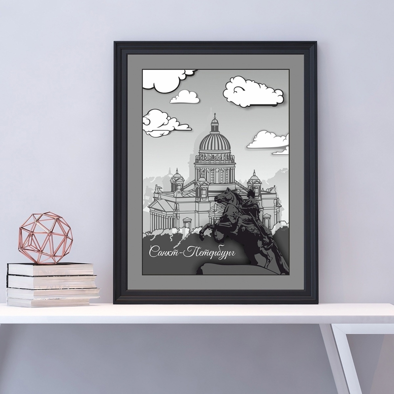 طرح دیوار سه بعدی سن پترزبورگ مناسب برای استفاده در دستگاه های cnc چوب و cnc لیزر - laser cut saint petersburg 3d wall decor cdr file