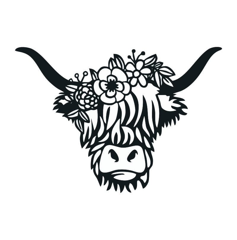 طرح تاج گل گاو با طرح گل مناسب برای استفاده در دستگاه های cnc چوب و cnc لیزر - floral crown cow with flowers cdr file