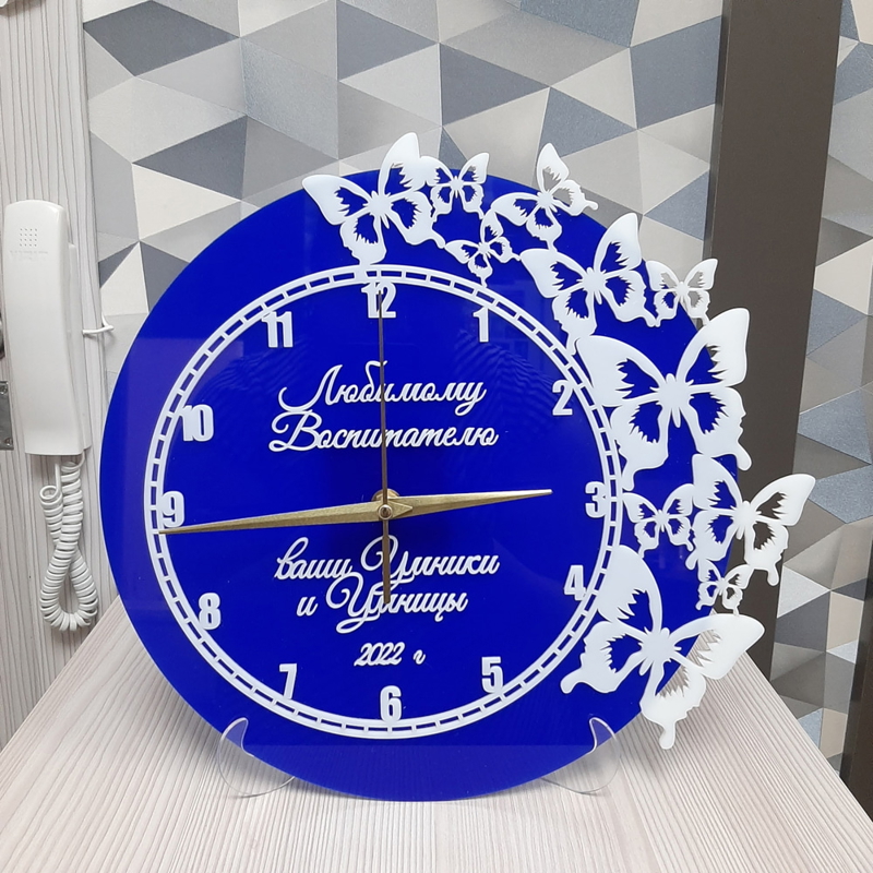 طرح ساعت رومیزی پروانه ای مناسب برای استفاده در دستگاه های cnc چوب و cnc لیزر - laser cut butterfly desk clock cdr file