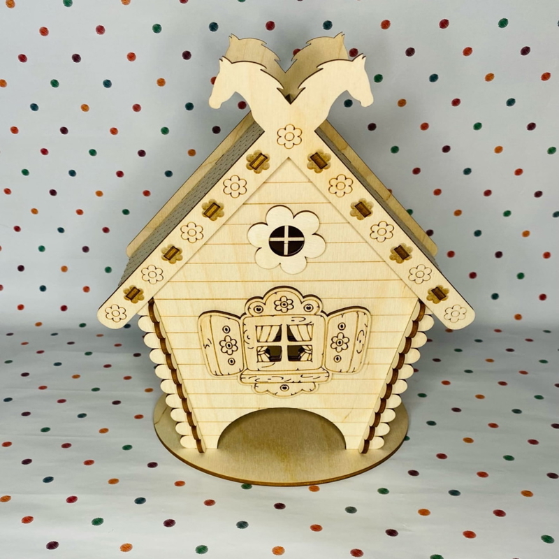 طرح جا چای کیسه ای کلبه مناسب برای استفاده در دستگاه های cnc چوب و cnc لیزر - laser cut hut tea bag holder cdr file