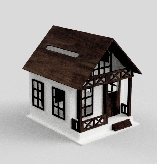 طرح قلک به شکل خانه مناسب برای استفاده در دستگاه های cnc چوب و cnc لیزر - laser cut house shaped piggy bank cdr file