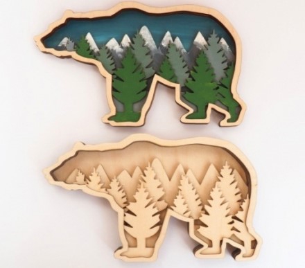 طرح خرس چوبی لایه باز مناسب برای استفاده در دستگاه های cnc چوب و cnc لیزر - laser cut wooden layered bear cdr file