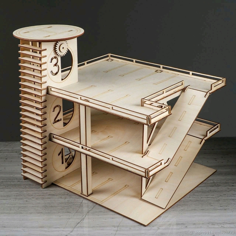 طرح پارکینگ طبقاتی ماشین اسباب بازی مناسب برای استفاده در دستگاه های cnc چوب و cnc لیزر - laser cut multi level parking garage for toy cars cdr file