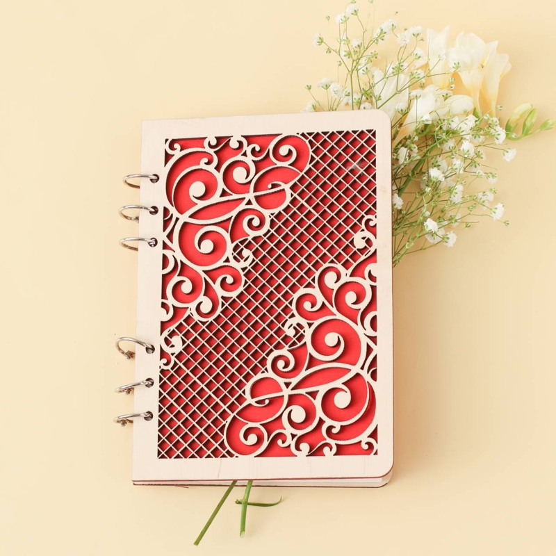 طرح جلد دفترچه یادداشت تزئینی مناسب برای استفاده در دستگاه های cnc چوب و cnc لیزر - laser cut decorative notebook cover cdr file
