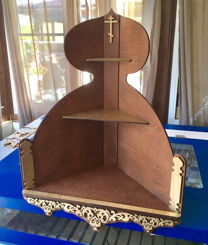 طرح قفسه گوشه ای آیکون ارتدکس مناسب برای استفاده در دستگاه های cnc چوب و cnc لیزر - laser cut orthodox icon corner shelf cdr file