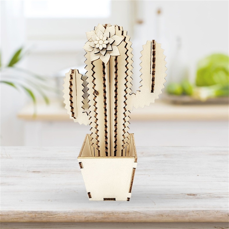 طرح پازل چوبی سه بعدی طرح کاکتوس مناسب برای استفاده در دستگاه های cnc چوب و cnc لیزر - laser cut cactus 3d wooden puzzle cdr file