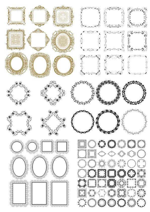 طرح قاب عکس زیبا با طرح گل مناسب برای استفاده در دستگاه های cnc چوب و cnc لیزر - elegant frame border decorations set cdr file