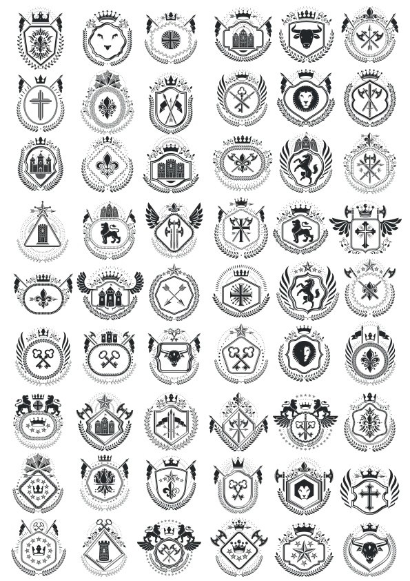 طرح مجموعه المان های نشان دار مناسب برای استفاده در دستگاه های cnc چوب و cnc لیزر - heraldic element collection cdr file