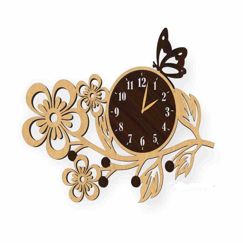 طرح ساعت دیواری طرح گل مناسب برای استفاده در دستگاه های cnc چوب و cnc لیزر - laser cut flower wall clock cdr file