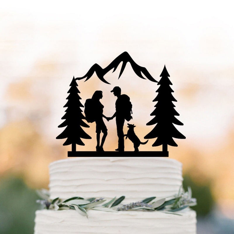 طرح رویه کیک عروسی و زوج های جوان مناسب برای استفاده در دستگاه های cnc چوب و cnc لیزر - laser cut hiking wedding couple cake topper cdr file
