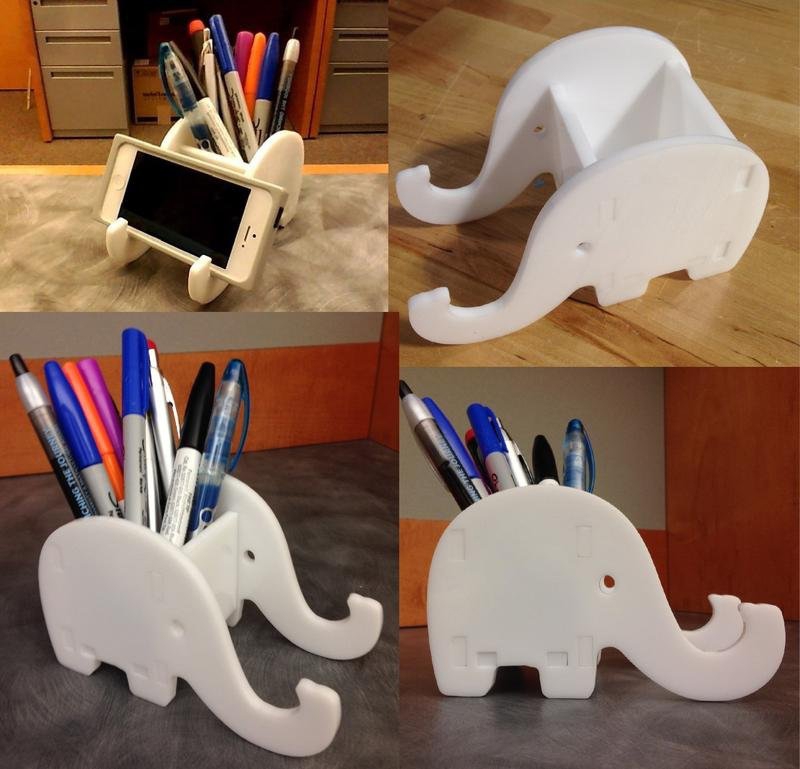 طرح جا خودکاری فیلی برای گوشی مناسب برای استفاده در دستگاه های cnc چوب و cnc لیزر - laser cut elephant phone pen holder