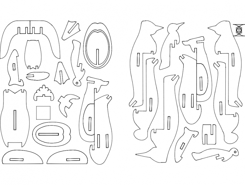 طرح پازل سه بعدی پینگوئینو مناسب برای استفاده در دستگاه های cnc چوب و cnc لیزر - pinguino 3d puzzle dxf file