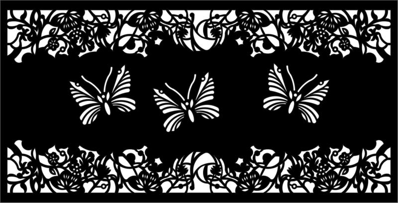 طرح پروانه و گل - تیغه اتاق مناسب برای استفاده در دستگاه های cnc چوب و cnc لیزر - butterfly flower screen room divider eps file