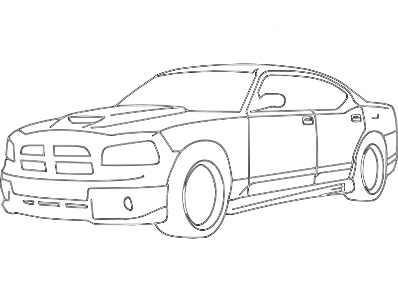 طرح ماشین دوج چارجر مناسب برای استفاده در دستگاه های cnc چوب و cnc لیزر - dodge charger dxf file