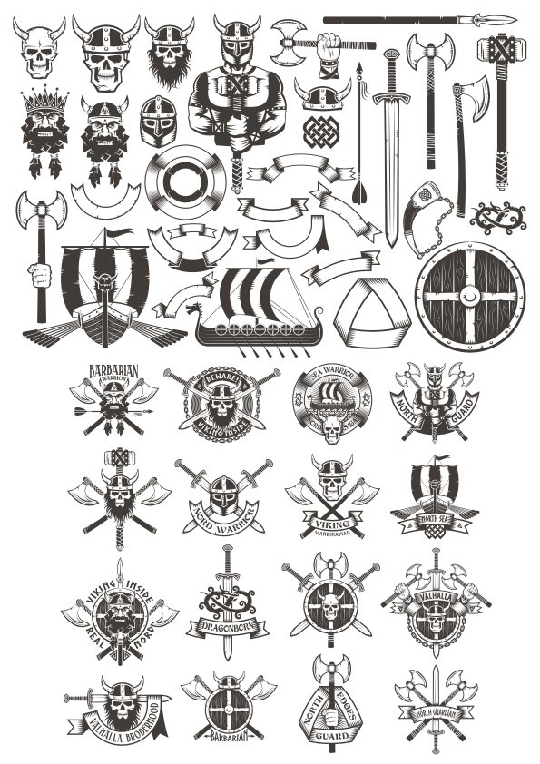 طرح وکتور عناصر هنری وایکینگ مناسب برای استفاده در دستگاه های cnc چوب و cnc لیزر - viking elements vector art cdr file