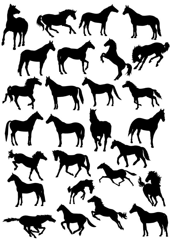 طرح فایل وکتور مجموعه سیلوئت اسب ها مناسب برای استفاده در دستگاه های cnc چوب و cnc لیزر - horses silhouette vector pack cdr file