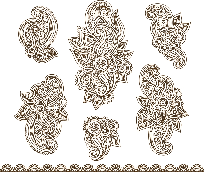 طرح گل حنا روی دست مناسب برای استفاده در دستگاه های cnc چوب و cnc لیزر - set mehndi flower pattern henna drawing cdr file