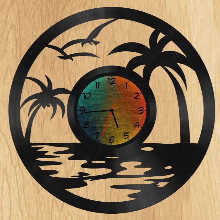 طرح ساعت دیواری ساحلی مناسب برای استفاده در دستگاه های cnc چوب و cnc لیزر - laser cut beach wall clock cdr file