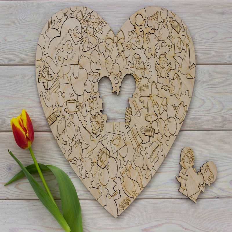 طرح حکاکی پازل روز ولنتاین مناسب برای استفاده در دستگاه های cnc چوب و cnc لیزر - valentines day jigsaw puzzle laser cut engraving cdr file