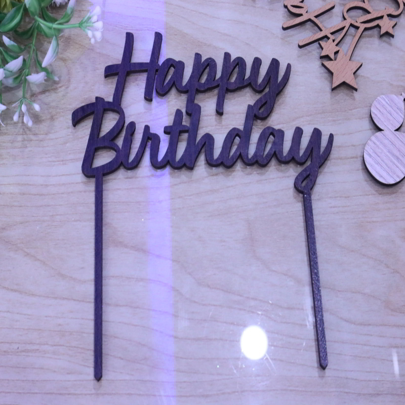 طرح رویه کیک چوبی تولدت مبارک مناسب برای استفاده در دستگاه های cnc چوب و cnc لیزر - laser cut cake topper happy birthday wooden cdr file