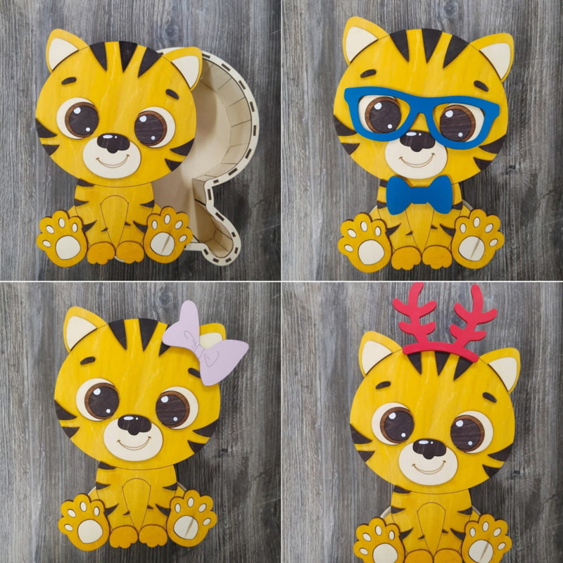 طرح جعبه ببر مناسب برای استفاده در دستگاه های cnc چوب و cnc لیزر - laser cut tiger box cdr file