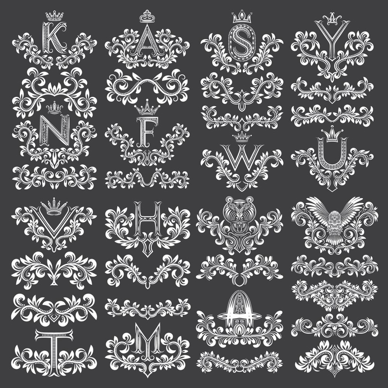 طرح حروف تزئینی گلدار وکتور مناسب برای استفاده در دستگاه های cnc چوب و cnc لیزر - floral decorative letters vector art eps file
