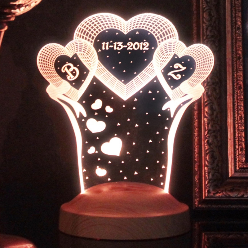 طرح چراغ LED سه بعدی شخصی سازی شده مناسب برای استفاده در دستگاه های cnc چوب و cnc لیزر - laser cut personalized 3d anniversary led lamp dxf file