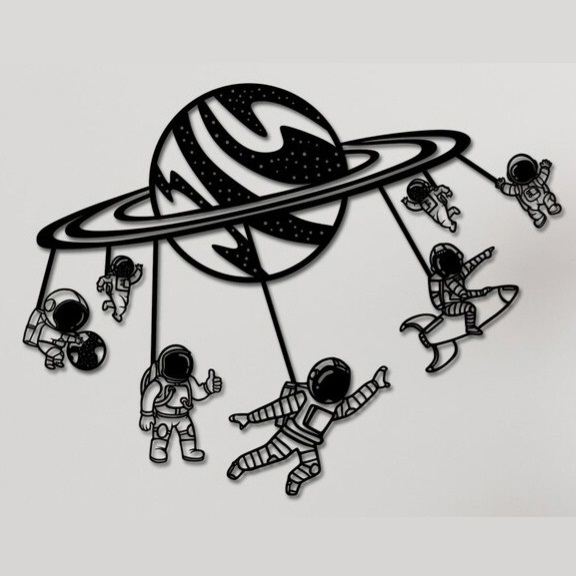 طرح دیوار فضانورد بچه گانه مناسب برای استفاده در دستگاه های cnc چوب و cnc لیزر - laser cut kids astronaut wall decor space wall art dxf file