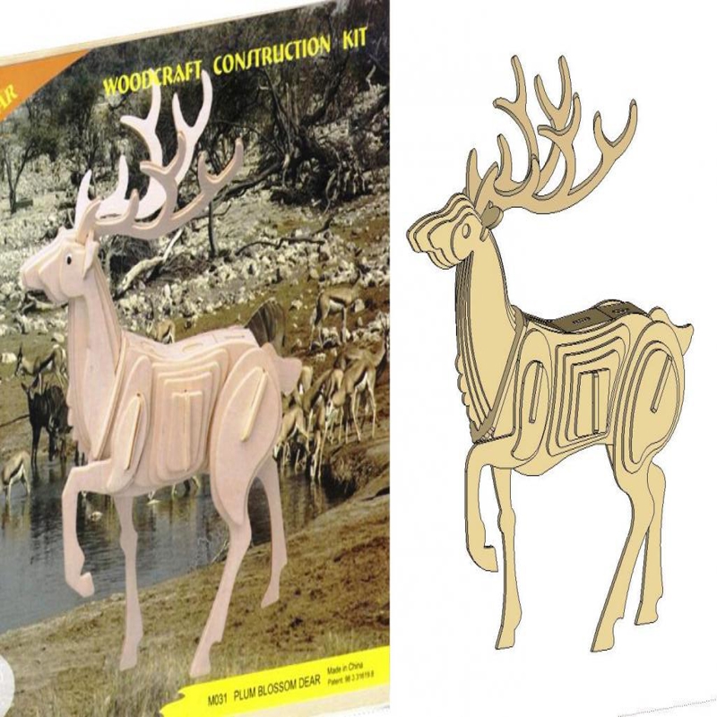طرح پازل سه بعدی گوزن مناسب برای استفاده در دستگاه های cnc چوب و cnc لیزر - laser cut deer 3d puzzle dxf file