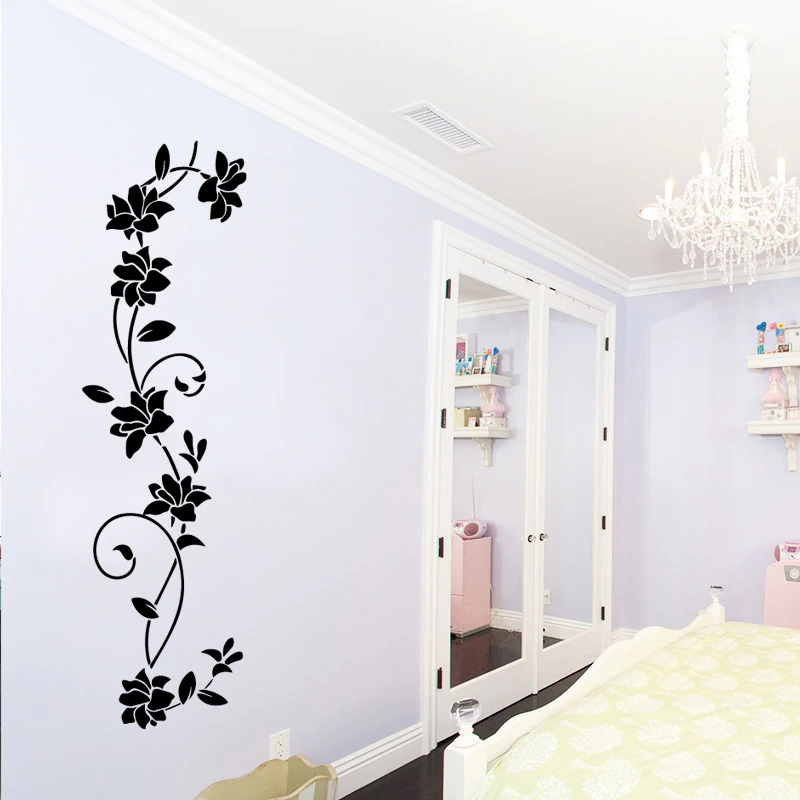طرح گل رز مشکی مناسب برای استفاده در دستگاه های cnc چوب و cnc لیزر - laser cut black flower vine wall decor cdr file