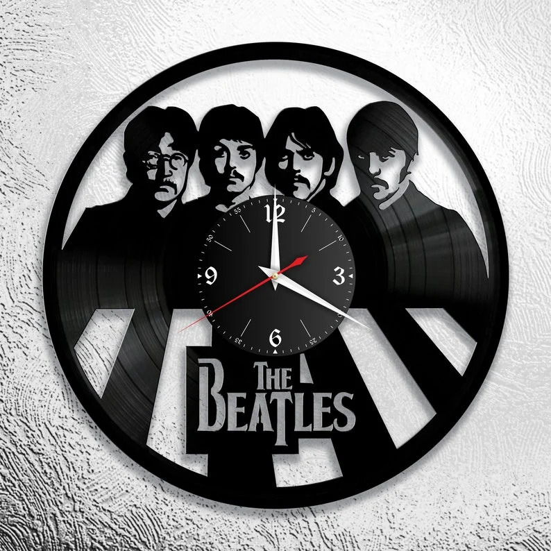 طرح ساعت دیواری طرح بیتلز با مناسب برای استفاده در دستگاه های cnc چوب و cnc لیزر - laser cut the beatles vinyl record wall clock cdr file