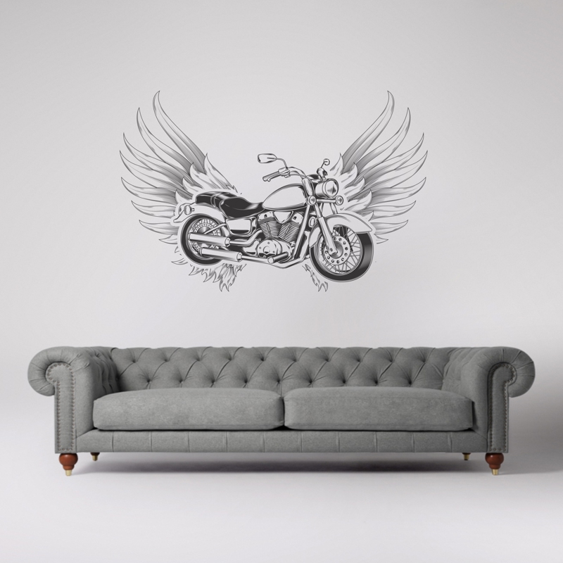 طرح موتورسیکلت پرنده روی دیوار مناسب برای استفاده در دستگاه های cnc چوب و cnc لیزر - laser cut engrave flying motorcycle wall art cdr file
