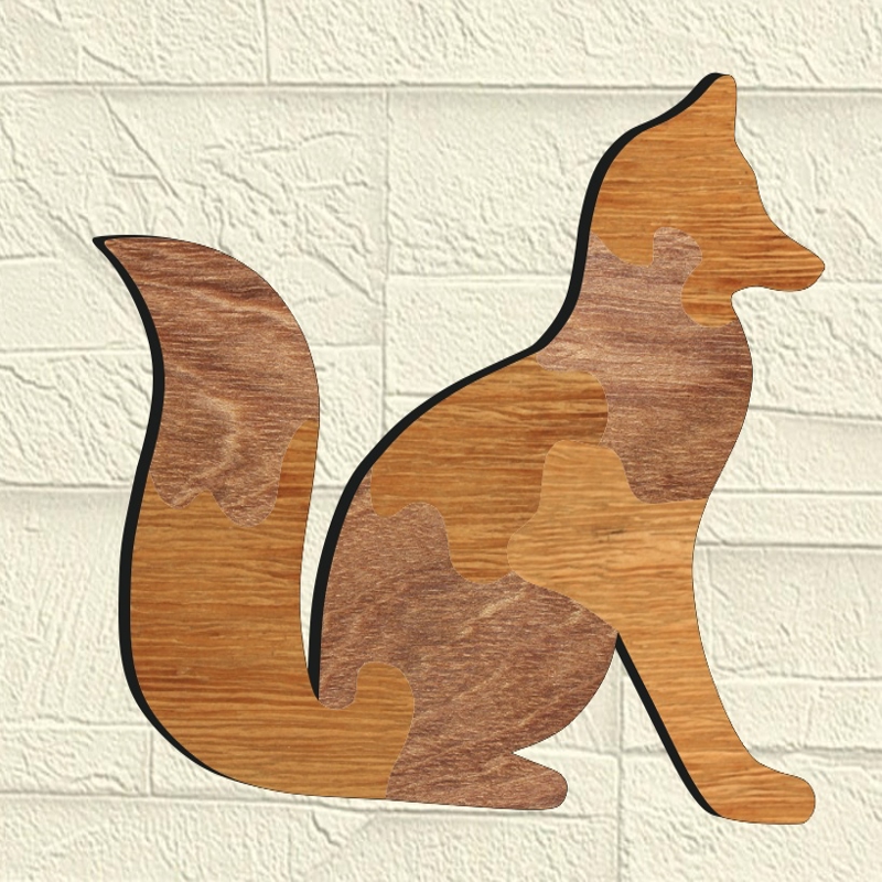 طرح پازل روباه مناسب برای استفاده در دستگاه های cnc چوب و cnc لیزر - laser cut fox jigsaw puzzle cdr file