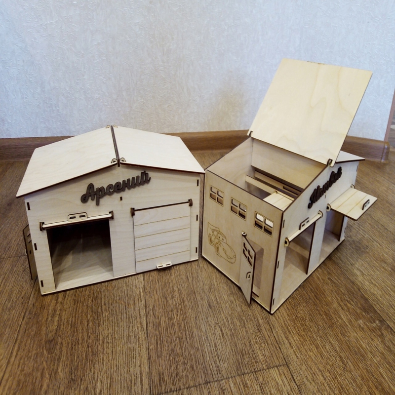 طرح سه بعدی گاراژ برای ماشین های اسباب بازی مناسب برای استفاده در دستگاه های cnc چوب و cnc لیزر - laser cut garage for toy cars plywood 3mm cdr file