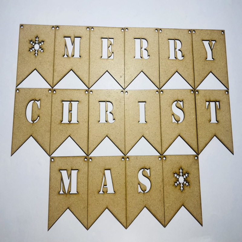 طرح روبان کریسمس مبارک مناسب برای استفاده در دستگاه های cnc چوب و cnc لیزر - laser cut merry christmas bunting cdr file