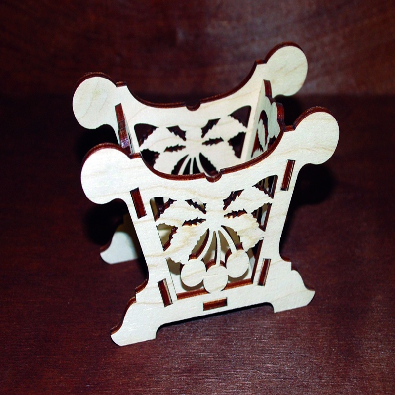 طرح جا مدادی با گلدان گیلاس مناسب برای استفاده در دستگاه های cnc چوب و cnc لیزر - laser cut pencil holder with cherries pen pot cdr file