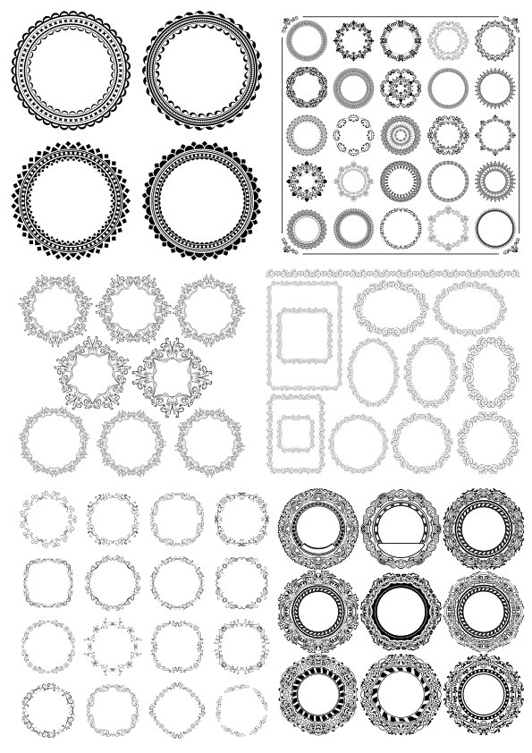 طرح مجموعه المان‌های تزئینی قاب عکس مناسب برای استفاده در دستگاه های cnc چوب و cnc لیزر - set decorative frame elements cdr file