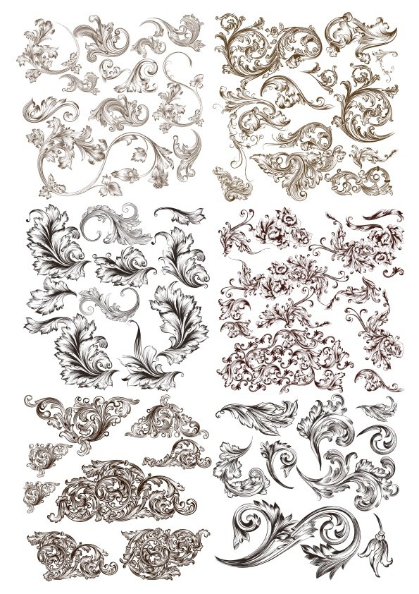 طرح تزئینات گل و بوته مناسب برای استفاده در دستگاه های cnc چوب و cnc لیزر - swirl decor flourish elements cdr file
