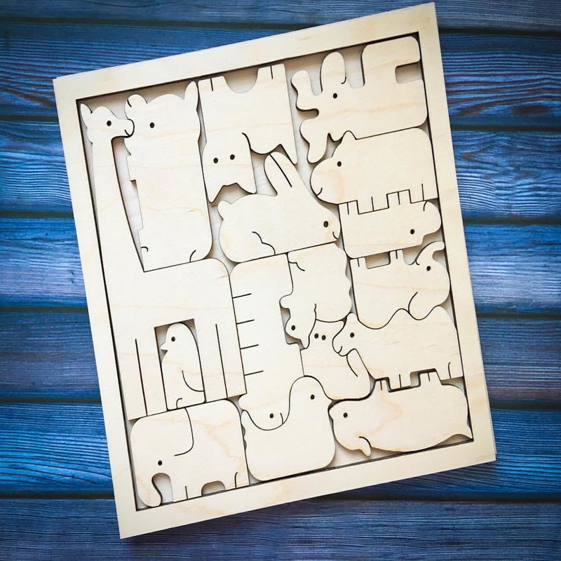 طرح پازل حیوانات برای کودکان مناسب برای استفاده در دستگاه های cnc چوب و cnc لیزر - laser cut animals puzzle for kids cdr file