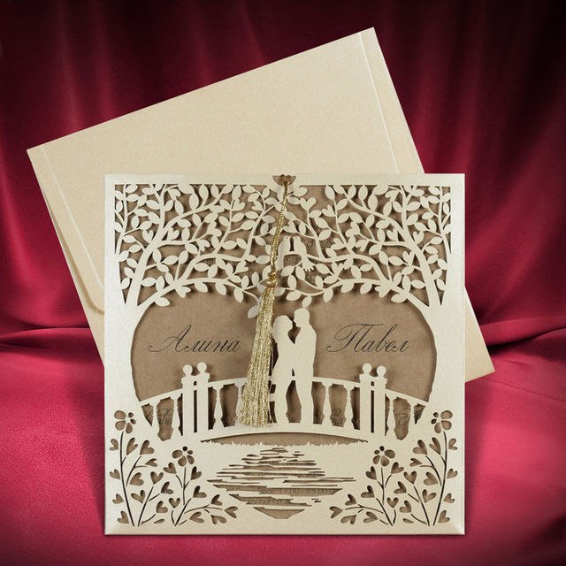 طرح کارت دعوت عروسی با طرح مناسب برای استفاده در دستگاه های cnc چوب و cnc لیزر - invitation card couple standing on bridge design laser cutting template cdr file