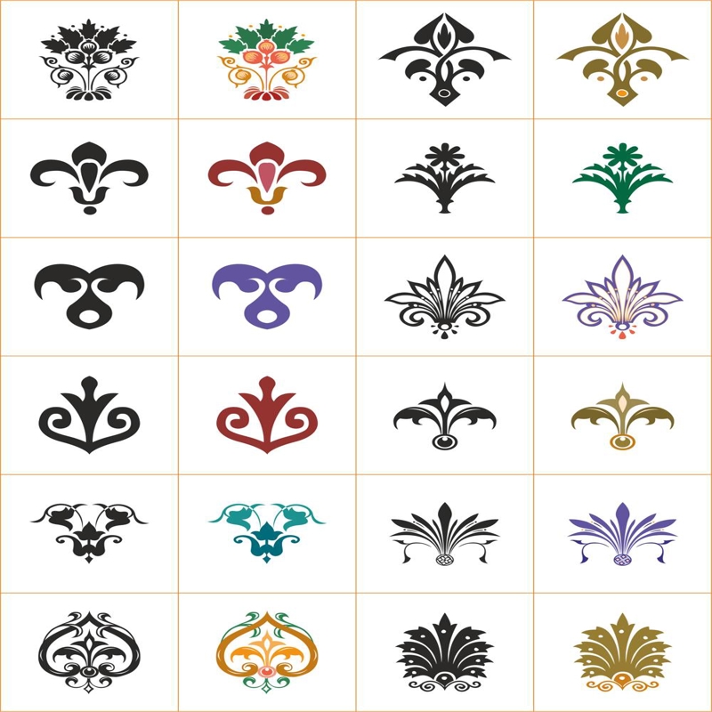 طرح مجموعه وکتور تزئینات گلدار، مناسب برای استفاده در دستگاه های cnc چوب و cnc لیزر - floral vector ornaments set cdr file