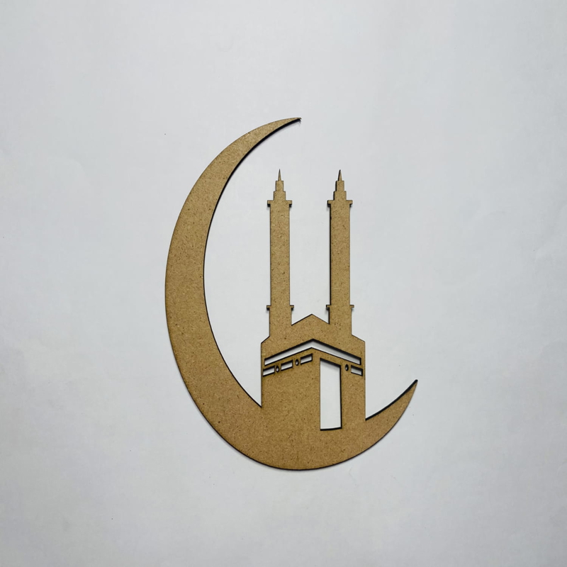 طرح کعبه مقدس به همراه مسجد و هلال ماه مناسب برای استفاده در دستگاه های cnc چوب و cnc لیزر - laser cut holy kaaba with mosque and crescent cdr file