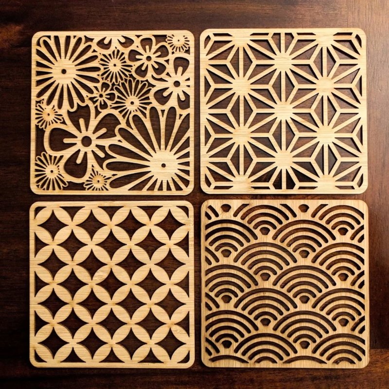طرح با طرح زیرلیوانی ژاپنی مناسب برای استفاده در دستگاه های cnc چوب و cnc لیزر - laser cut japanese pattern coasters svg file