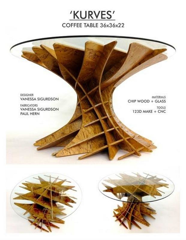 طرح میز قهوه خوری کوروس مناسب برای استفاده در دستگاه های cnc چوب و cnc لیزر - kurves coffee table laser cut cdr file