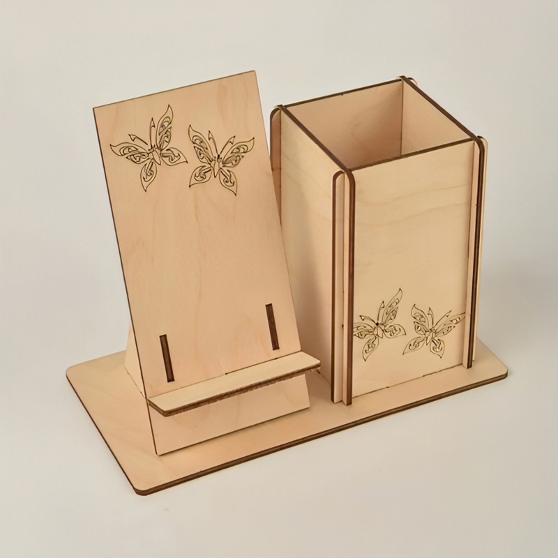 طرح گوشی و پایه خودکار مناسب برای استفاده در دستگاه های cnc چوب و cnc لیزر - laser cut phone and pen stand cdr file