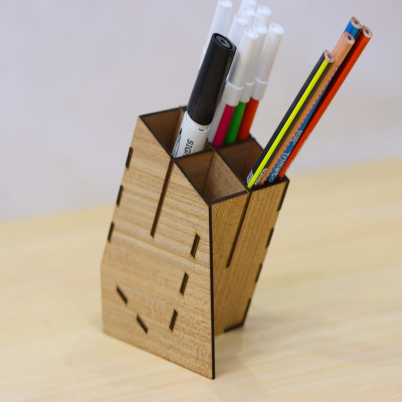 طرح جا مدادی مدرن مناسب برای استفاده در دستگاه های cnc چوب و cnc لیزر - laser cut contemporary style pencil holder cdr file