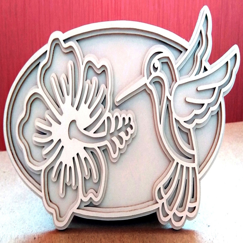 طرح مرغ مگس خوار چوبی لایه باز مناسب برای استفاده در دستگاه های cnc چوب و cnc لیزر - laser cut wooden layered art hummingbird cdr file
