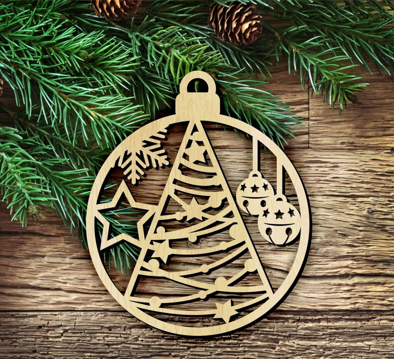 طرح توپ کریسمس تزیین درخت کریسمس مناسب برای استفاده در دستگاه های cnc چوب و cnc لیزر - laser cut christmas ball ornament christmas tree decor cdr file